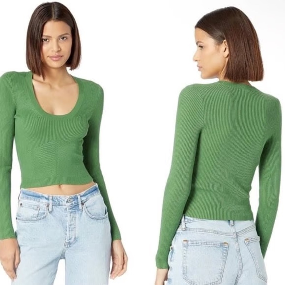 Abercrombie & Fitch Women’s Green Long Sleeve Slim Scoop Neck Sweater